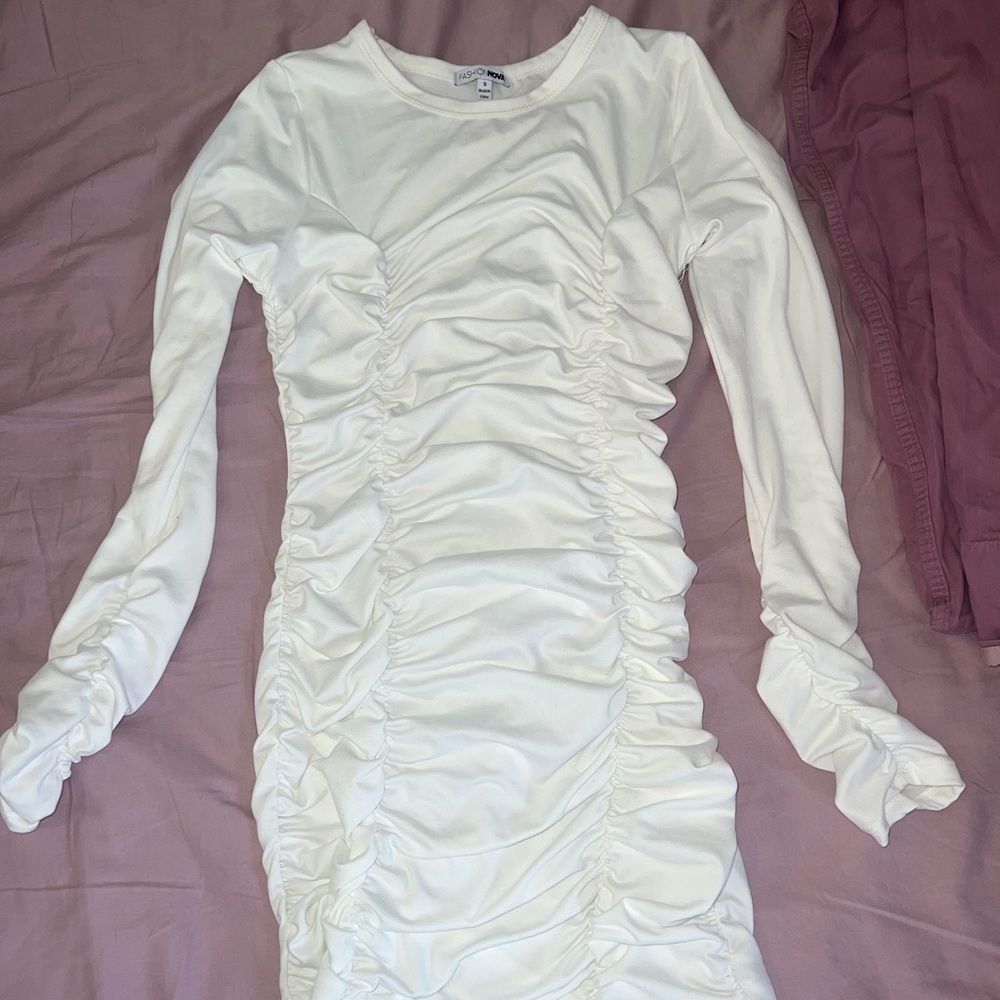White Ruched Dress - Picture 2 of 3